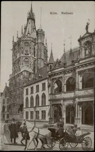 Ansichtskarte Köln Pferde Kutsche Strassen Partie am Rathaus 1911