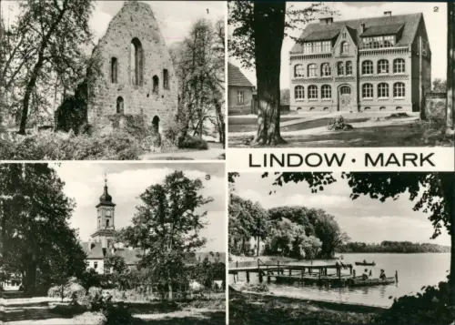 Ansichtskarte Lindow (Mark) Klosterruine, Zentralschule, Kirche, Wutzsee 1974