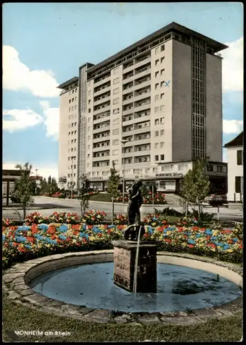 Ansichtskarte Monheim am Rhein Hochhaus am Brunnen 1969