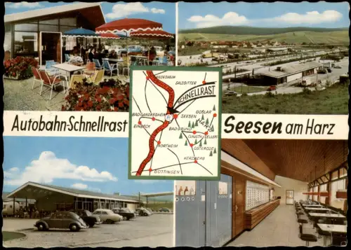 Ansichtskarte Seesen 4 Bild Autobahn-Schnellrast VW Käfer 1966