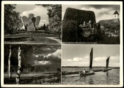 Ansichtskarte Worpswede Denkmal Kirche Gewitter Hamme 1959