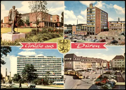 Ansichtskarte Düren 4 Bild Stadtteilansichten VW Käfer Straßen 1976