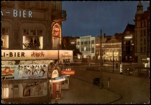 Ansichtskarte St. Pauli-Hamburg Reeperbahn bei Nacht MAXE u. Zillertal 1965