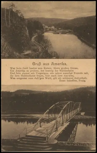 Ansichtskarte Amerika (Mulde)-Penig (Mulde) 2 Bild Stadt und Brücke 1920