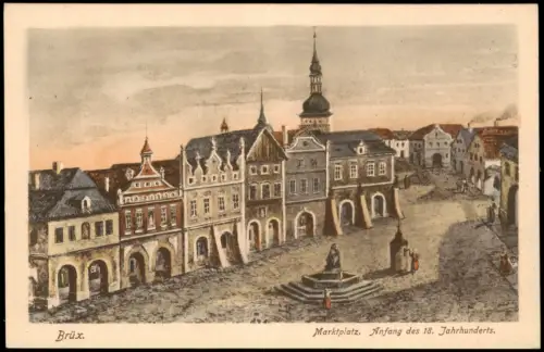 Postcard Brüx Most Marktplatz Anfang 18. Jh. Künstlerkarte 1914
