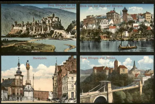 Postcard Elbogen (Eger) Loket Markt Stadt Burg 4 Bild b. Karlsbad 1914