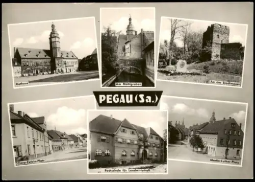 Pegau DDR Mehrbild-AK u.a. Mühlgraben, Stadtmauer, Fachschule f 1961