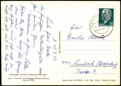 Tellerhäuser-Breitenbrunn Schneiders Gasthof im Erzgebirge zur DDR-Zeit 1973