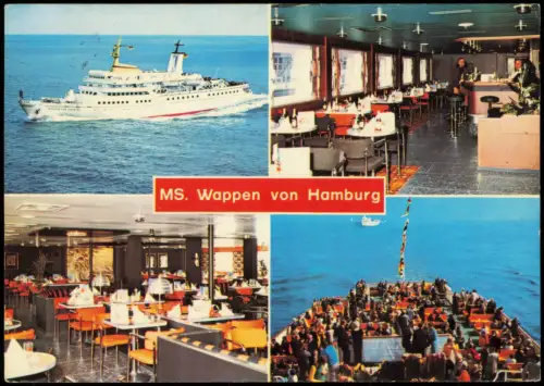 Ansichtskarte  4 Bild Motorschiff Wappen von Hamburg 1980  gel. Bordstempel