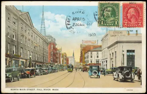 Postcard Fall River Massachusetts North Main Street 1929