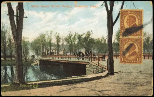 Postcard Stamford Connecticut West Broad Street Brigde 1929