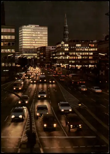 Ansichtskarte Hamburg Abend auf der Ost-West-Straße 1982