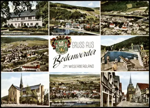 Ansichtskarte Bodenwerder Luftbilder, Schwimmbad, Straße, Anleger 1976