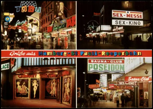 Ansichtskarte St. Pauli-Hamburg Reeperbahn Bei Nacht TABU Poseidon 4 Bild 1980