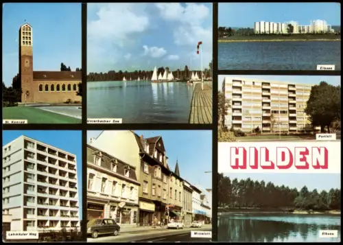 Ansichtskarte Hilden Kirche Elbsee Poststraße Hochhäuser MB 1972