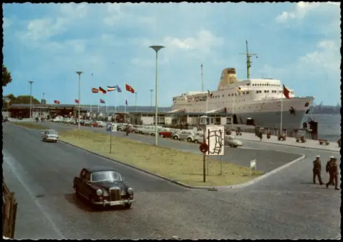 Ansichtskarte Kiel Oslo-Kai Fährschiff Mercedes Benz VW Käfer 1970