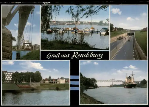 Ansichtskarte Rendsburg Schwebefähre Eider Autotunnel MB 1970