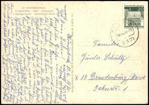 Ansichtskarte Rendsburg Schwebefähre Eider Autotunnel MB 1970