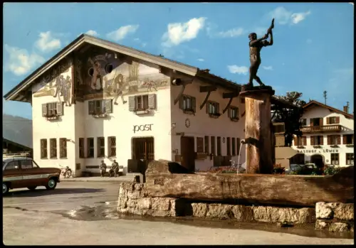 Ansichtskarte Reit im Winkl Dorfbrunnen mit Posrtamt 1989