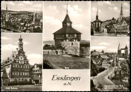 Ansichtskarte Esslingen Teilansicht Markt Burg uvm 1965