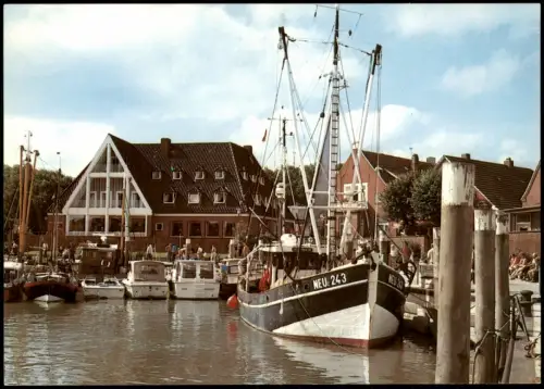 Ansichtskarte Neuharlingersiel Hafen Motorboote Fischerboot 1990