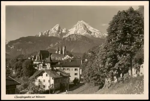 Ansichtskarte Berchtesgaden Stadtpartie Watzmann - Fotokarte 1950