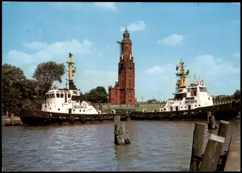 Bremerhaven Alter Leuchtturm (Lighthouse) Schiffe Rekum und Weser 1983
