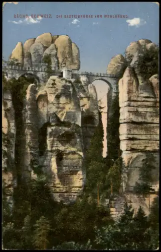 Ansichtskarte Rathen Basteibrücke in der Sächsische Schweiz 1919