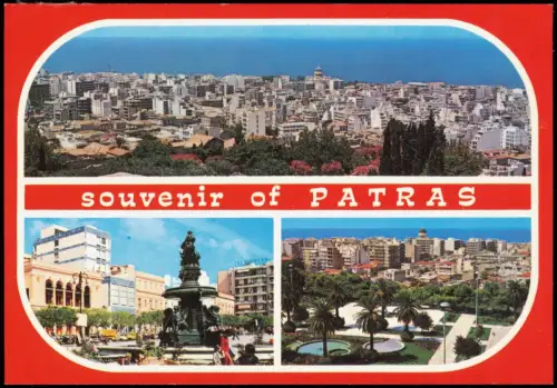 Postcard Patras Patra Πάτρα 3 Bild Stadt Platz Denkmal 1995