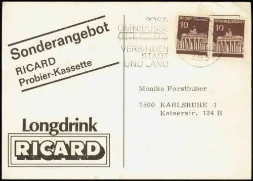 Ansichtskarte  Longdrink RICARD Reklame & Werbung Bisquit GmbH Köln 1970