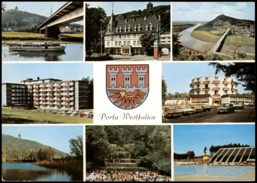 Ansichtskarte Porta Westfalica MB: Schiff Neubauten Schwimmbad uvm 1991