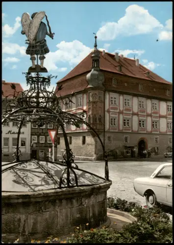 Bad Königshofen im Grabfeld Ortsansicht, verzierte Brunnen-Anlage, Auto 1965