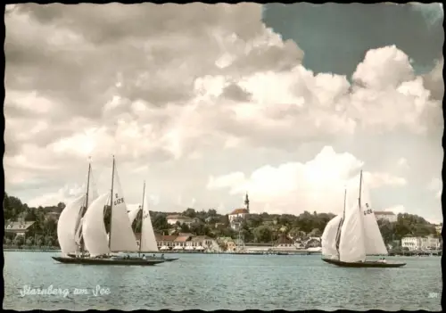 Ansichtskarte Starnberg Segelboote vor der Stadt - Colorfotokarte 1964