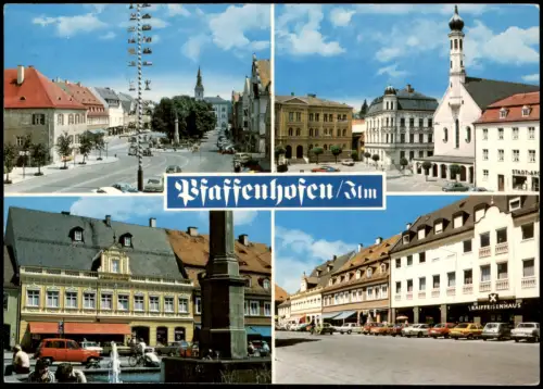 Ansichtskarte Pfaffenhofen (Ilm) 4 Bild Markt Geschäfte Autos 1992