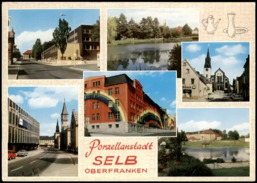 Ansichtskarte Selb (Bayern) MB: Straßen Geschäfte Kirche uvm 1975