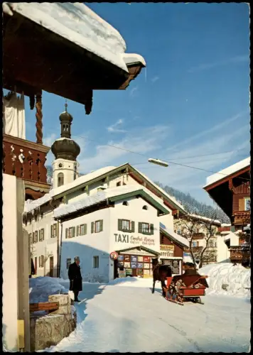 Ansichtskarte Reit im Winkl Am Dorfplatz Taxi, Esel Schlitten Winter 1978