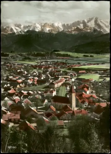 Peiting-Herzogsägmühle Stadt Fabrik Bergkette Colorfoto Ak 1972