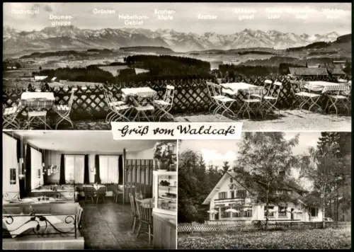 Grönenbach (Allgäu) 3 Bild Waldcafe Gastraum Terrasse mit Panorama 1967