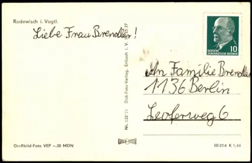 Rodewisch (Vogtland) Umland-Ansicht, Orts-Panorama zur DDR-Zeit 1966