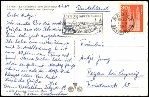 Ansichtskarte Bern (Schweiz) Berne La Cathédrale avec Blümlisalp 1964