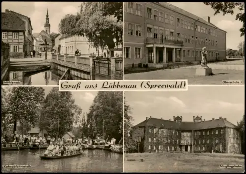 Lübbenau Spreewald  DDR Mehrbild-AK  Oberschule, Säuglingsheim Kahnfahrt 1963