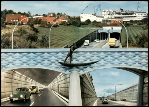 Rendsburg Straßentunnel Nord-Ostsee Kanal (Autos u.a. VW Käfer) 1990/1970
