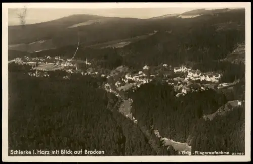 Ansichtskarte Schierke Luftbild Ortsansicht Harz mit Blick auf Brocken 1938