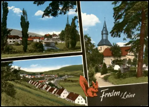Ansichtskarte Freden (Leine) 3 Bild Brücke Kirche Einfamilienhäuser 1980