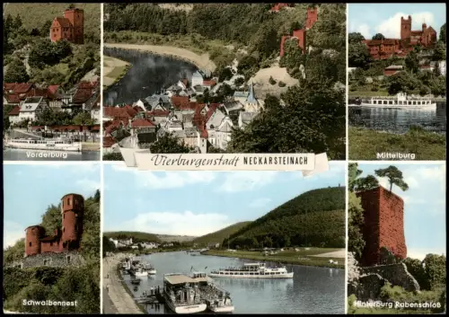 Neckarsteinach Mehrbildkarte Schwalbennest Mittelburg Schiffe 1966