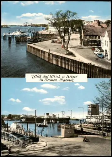 Ansichtskarte Vegesack-Bremen 2 Bild Blick auf Utkiek Weser Schiffe 1973