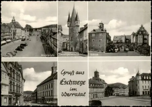 Eschwege Mehrbildkarte u.a. mit Gefangenenturm Schloß Marktplatz Rathaus 1950