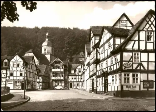 Bad Sooden-Allendorf Partie am Rhenanusplatz mit Hotel Gasthaus Rack 1963