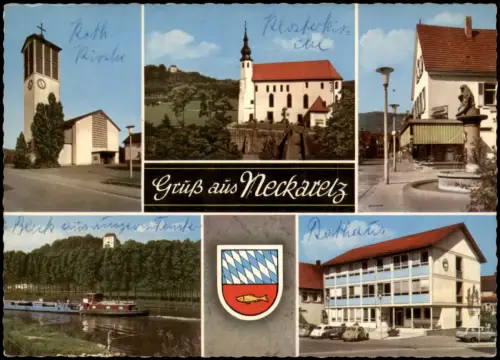 Neckarelz-Mosbach (Baden) Kirche Gasthaus Schiff Mehrbild AK 1967