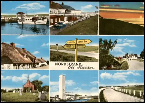 Ansichtskarte Nordstrand Mehrbild-AK mit Wegweiser, Norderhafen uvm. 1977